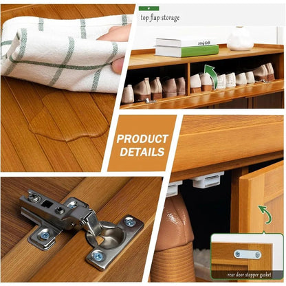 7-Tier Bamboo Shoe Cabinet Freestanding Organizer with Flip Doors for 36-40 Pairs Entryway Living Room Flip Door Rack