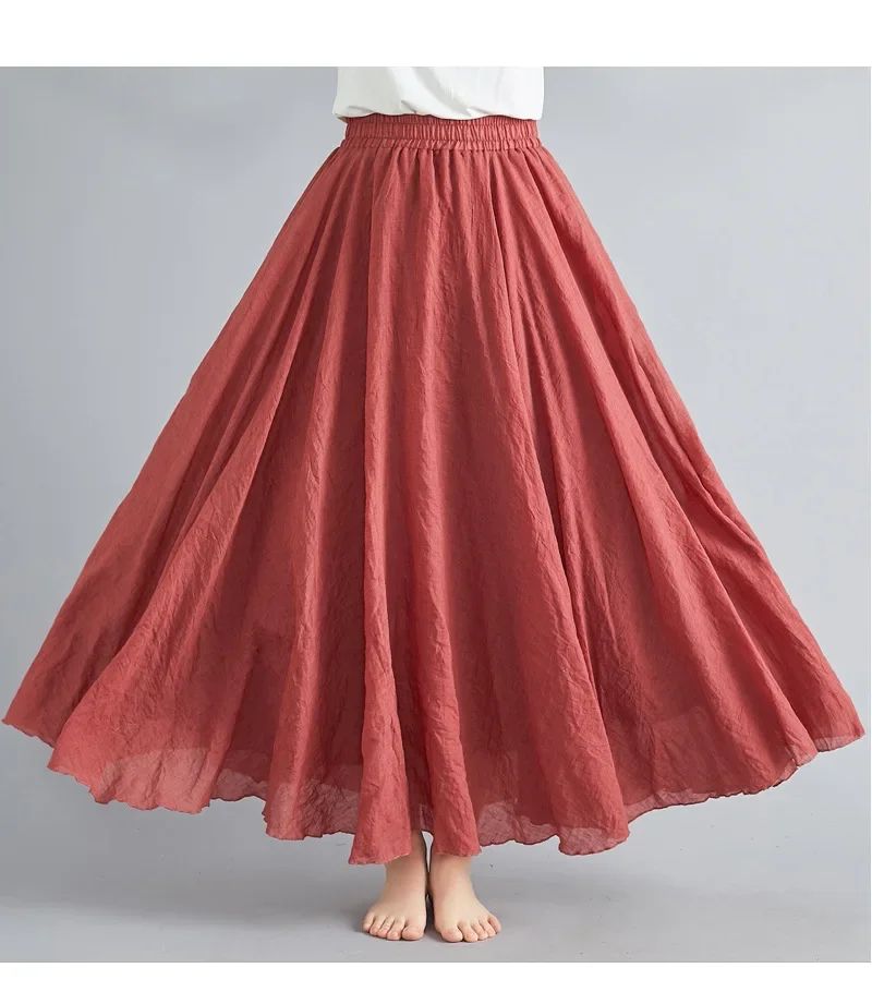 Fashion Solid Cotton Linen Women Skirts Maxi Elegant Harajuku Saia Casual Loose Long Skirt Ladies Clothes Faldas Ropa Mujer