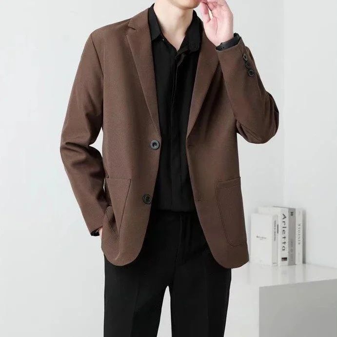 Brown Oversize Plus Big Size Jacket for Men Long Man Suits and Blazers Coats Fashionable Fashion 2025 New in Simple Breasted