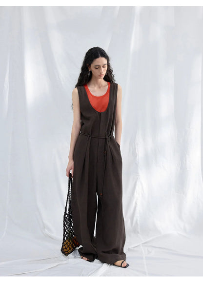 Colne U-Neck Linen Blend Vest And Knife Pleat One-Piece Pants Women's Fashion Design Sensation Tianli Material Long Pants