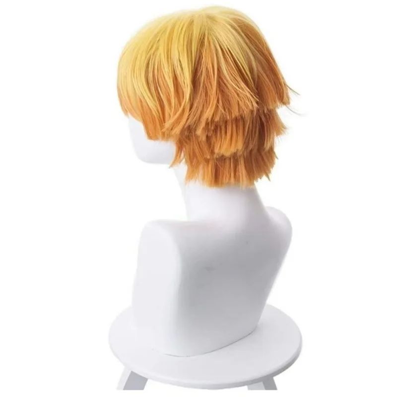 Kimetsu No Yaiba My Wife Is Good   Synthetic Cosplay Wig Yellow Gradient Orange Inverted Short Hair Anime Secondary Element