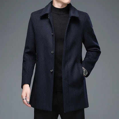 Business Casual Woolen Jackets Coats Long Overcoat High Quality Mens Winter Jackets and Coats Men Turn Down Collar Wool Blends