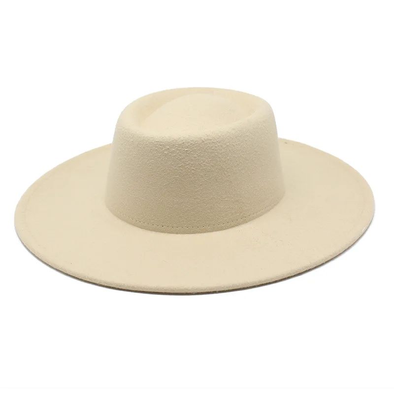 Classic British Style 9.5CM Big Wide Brim Fedora Hat For Women Fashion Autumn Winter Felt Church Hats Wedding Dress Jazz Cap