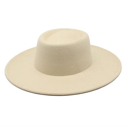 Classic British Style 9.5CM Big Wide Brim Fedora Hat For Women Fashion Autumn Winter Felt Church Hats Wedding Dress Jazz Cap