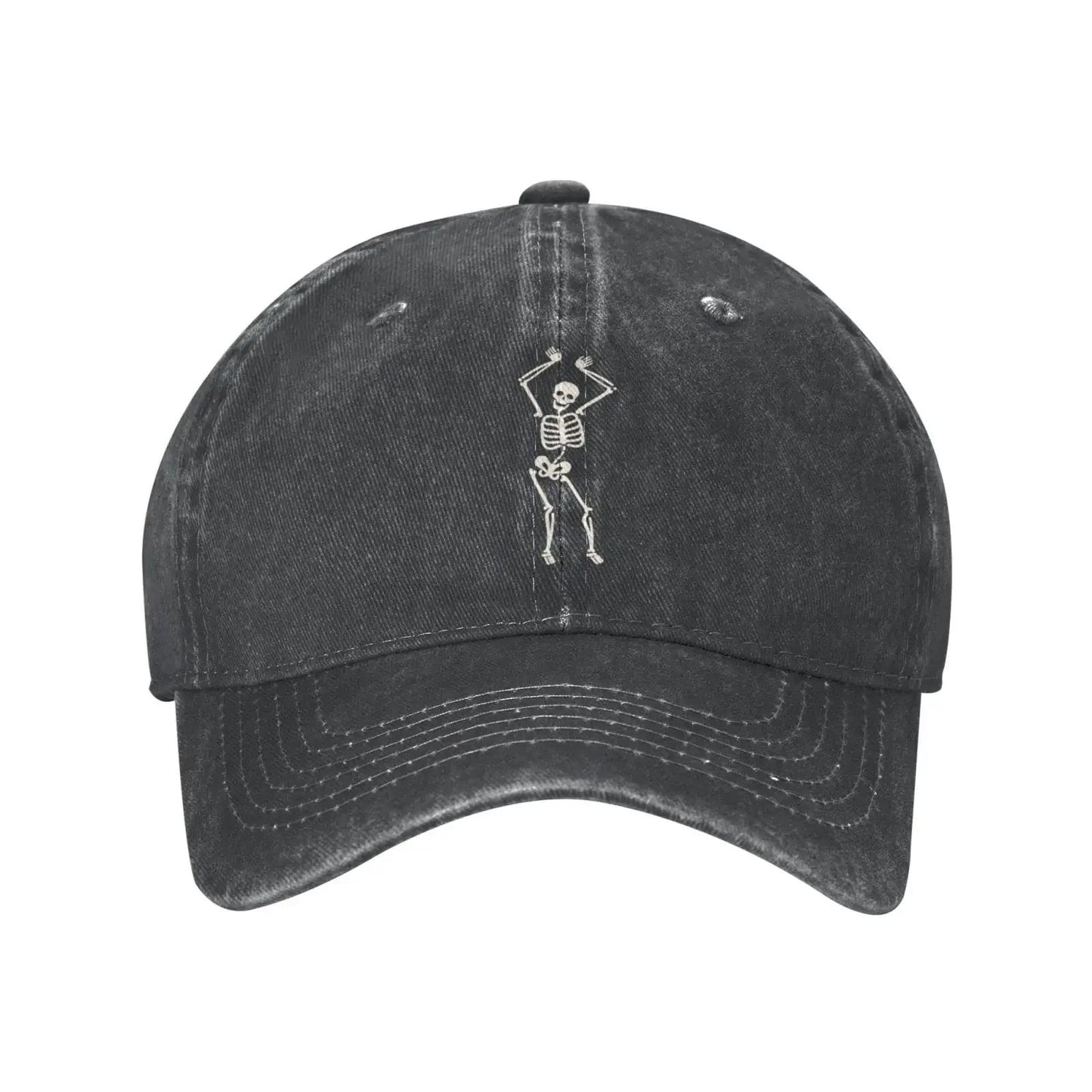Dancing Skeleton Blue Vintage Adjustable Washed Cotton Trucker Hat Black Fitted Baseball Ball Cap for Men Women Headwear