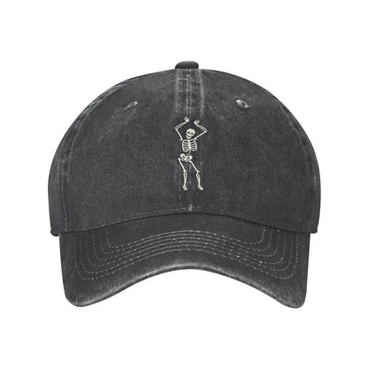 Dancing Skeleton Blue Vintage Adjustable Washed Cotton Trucker Hat Black Fitted Baseball Ball Cap for Men Women Headwear