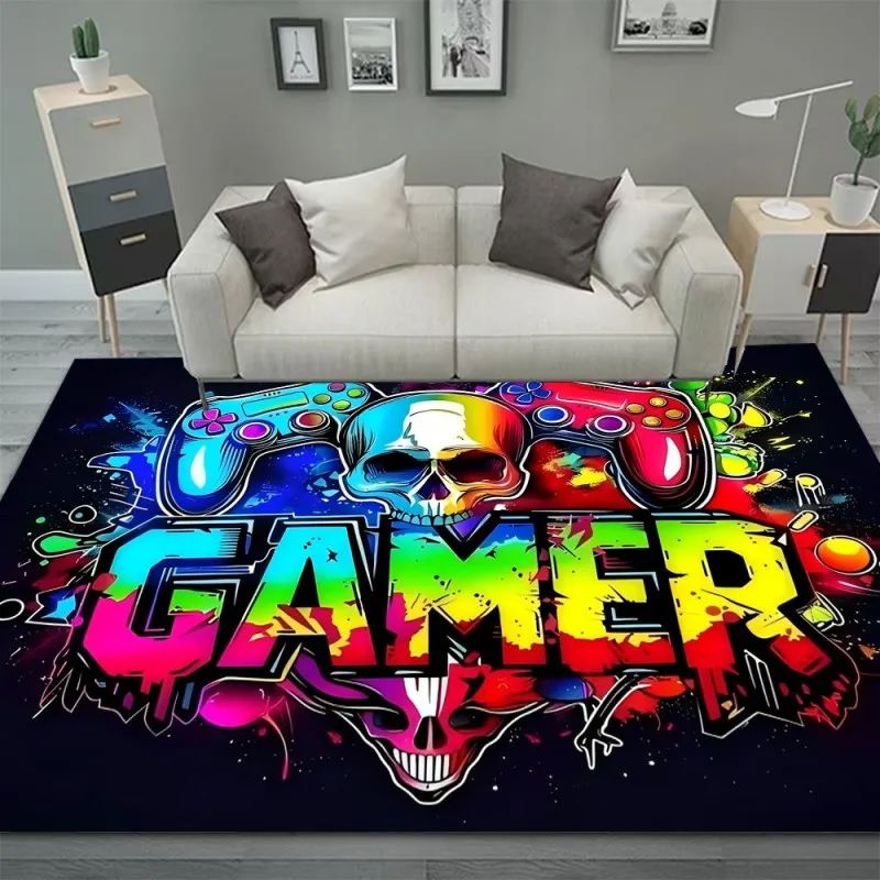 Gaming Rug for Boys Room Gamer Rug with Controller Design Carpet for Game Room Bedroom Decor Non-slip Machine Washab Mat