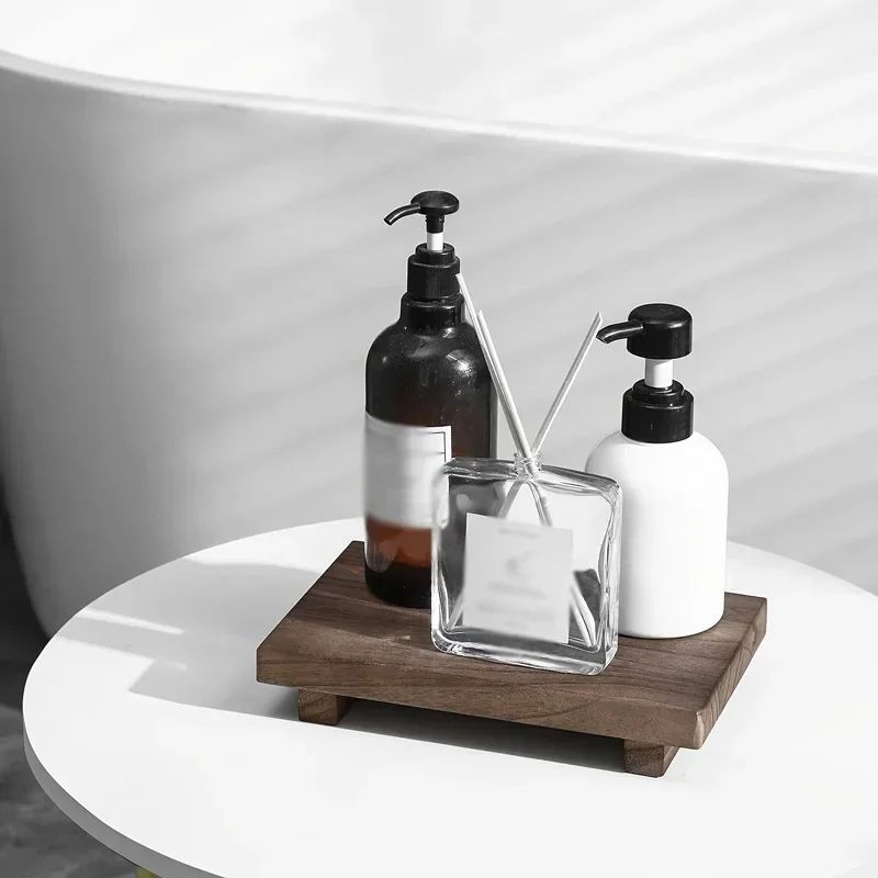 Bandeja de madeira com base para decoração de banheiro, bancada de madeira, porta-sabonete líquido, porta-velas perfumadas, porta-temperos de cozinha