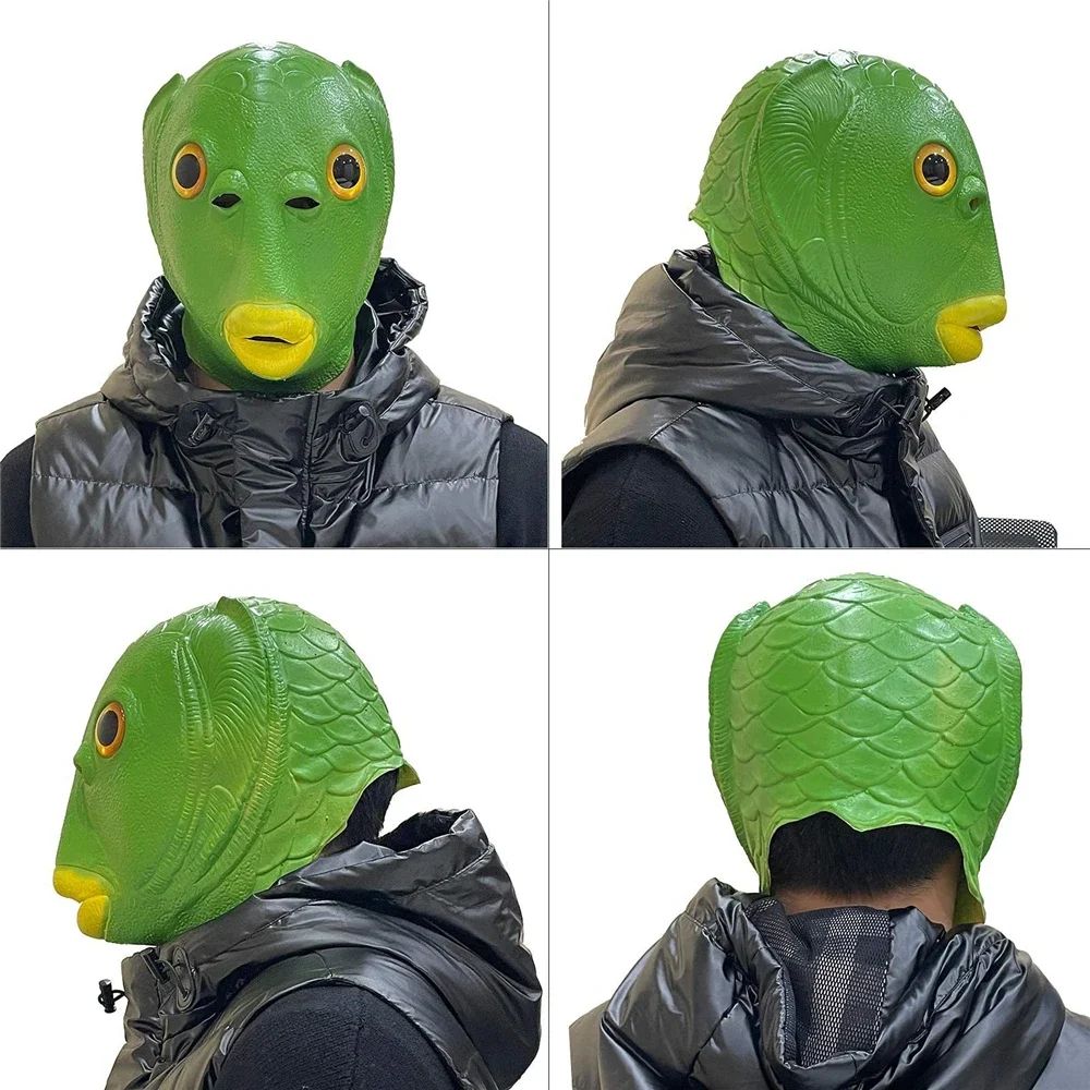 Halloween Green Fish Head Red Fish Head Funny Cosplay Costume Mask Adult Carnival Party Fish Head Mask April Fool's Day Headdres