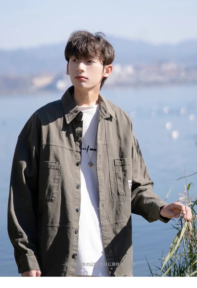 Japanese Series Men's Shirts Casual Vintage Cargo Jacket Top Spring Autumn Solid Blouses Single Breasted Male Clothes Streetwear