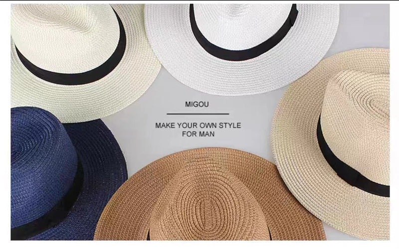 Large Size 56-58 59-60cm New Natural Panama Straw Hat Summer Men Women Wide Brim Beach UV Protection Fedora Sun Hat Wholesale