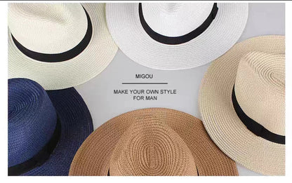 Large Size 56-58 59-60cm New Natural Panama Straw Hat Summer Men Women Wide Brim Beach UV Protection Fedora Sun Hat Wholesale