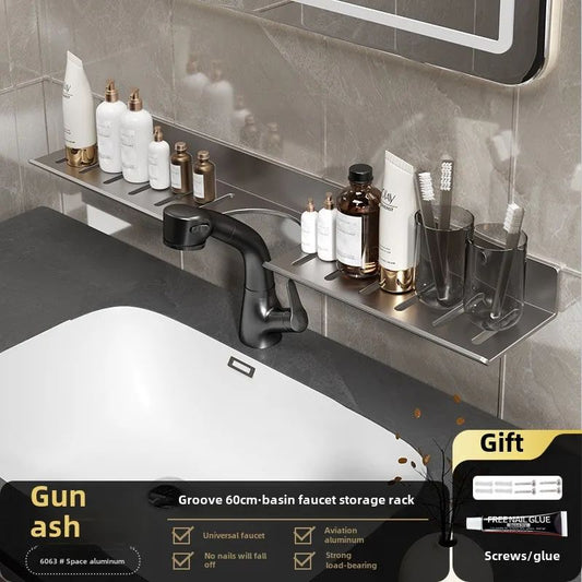 Toilet faucet storage rack, toilet sink, washbasin, wall mounted non perforated mirror front bathroom rack