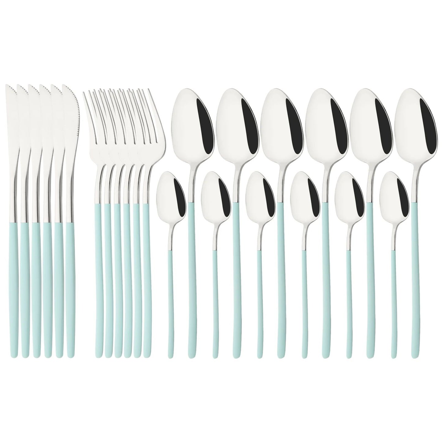 24Pcs Stainless Steel Dinnerware Set Kitchen Fork Spoon Knife Dinner Cutlery Set White Silver Western Flatware Tableware Set