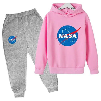 Kids NASA Fashion Casual Spring Autumn 2pcs Hoodie+jogging Pants Tracksuits 3-13 Years Boys Girls Trend Outfits Children Clothes