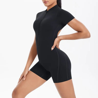 Women's Seamless Yoga Jumpsuit - Front Zip Open Back Breathable One-Piece Bodysuit for Gym Running Fitness Workout