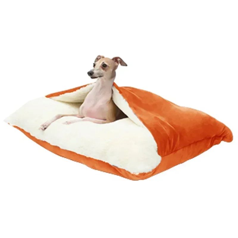 Cama para Animais de Estimação Lavável e Resistente à Mordida - Almofada de Pelúcia Removível Quente de Inverno para Cães Grandes e Gato Saco de Dormir para Pets
