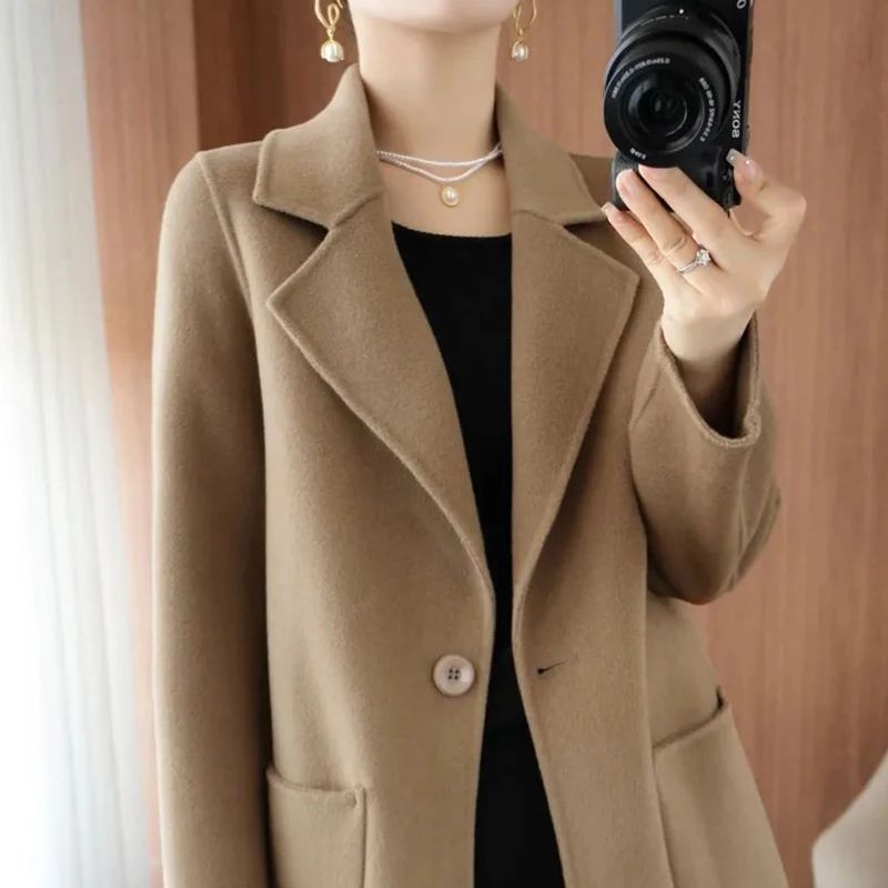Autumn Winter Girls Fashion Mid-Long Jackets Female Casual Woolen Blends Coats Clothes Lady Korean Fashion Designer Coat