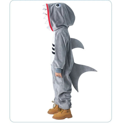 Shark Costume Boys Girls Grey Shark Cosplay Ocean Animal Theme Party Halloween Carnival Dress Kids Game Play Stage Performance