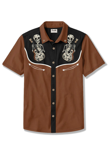 Men's Western Cowboy Style Short Sleeve Shirt Comfortable Breathable Summer Art Button Top Camisas Hawaianas Divertidas