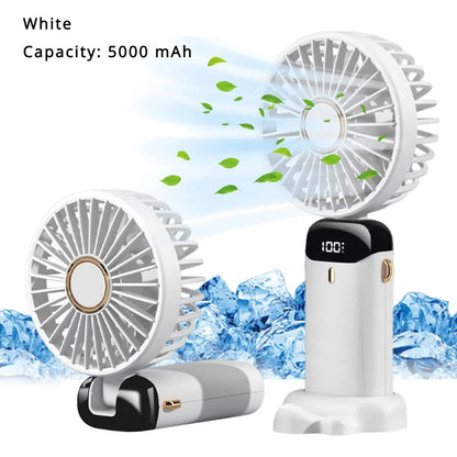 Ventilador Portátil Recarregável 5000mAh Dobrável 90° 5 Velocidades Mini Ar Condicionado Pequeno Ventilador Refrigerador de Ar com Display Digital LED