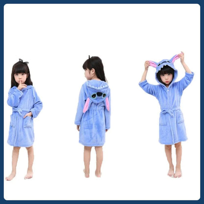 Roupão Disney Stitch Infantil Menina Pijama 3 4 5 6 7 Anos Azul Flanela Inverno Crianças Pijama Meninos Robe