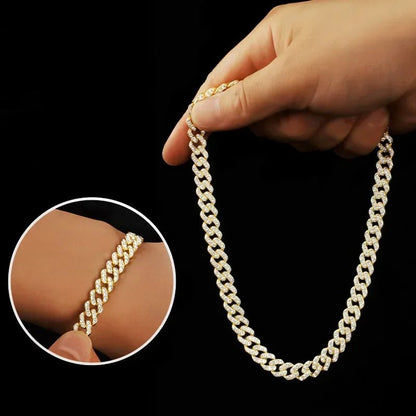 Hip Hop Brilhante Colar Corrente Cubana 15MM Feminino Masculino Cor Prata Strass Gelo Fora Corrente Cubana Punk Joias Colar Presente