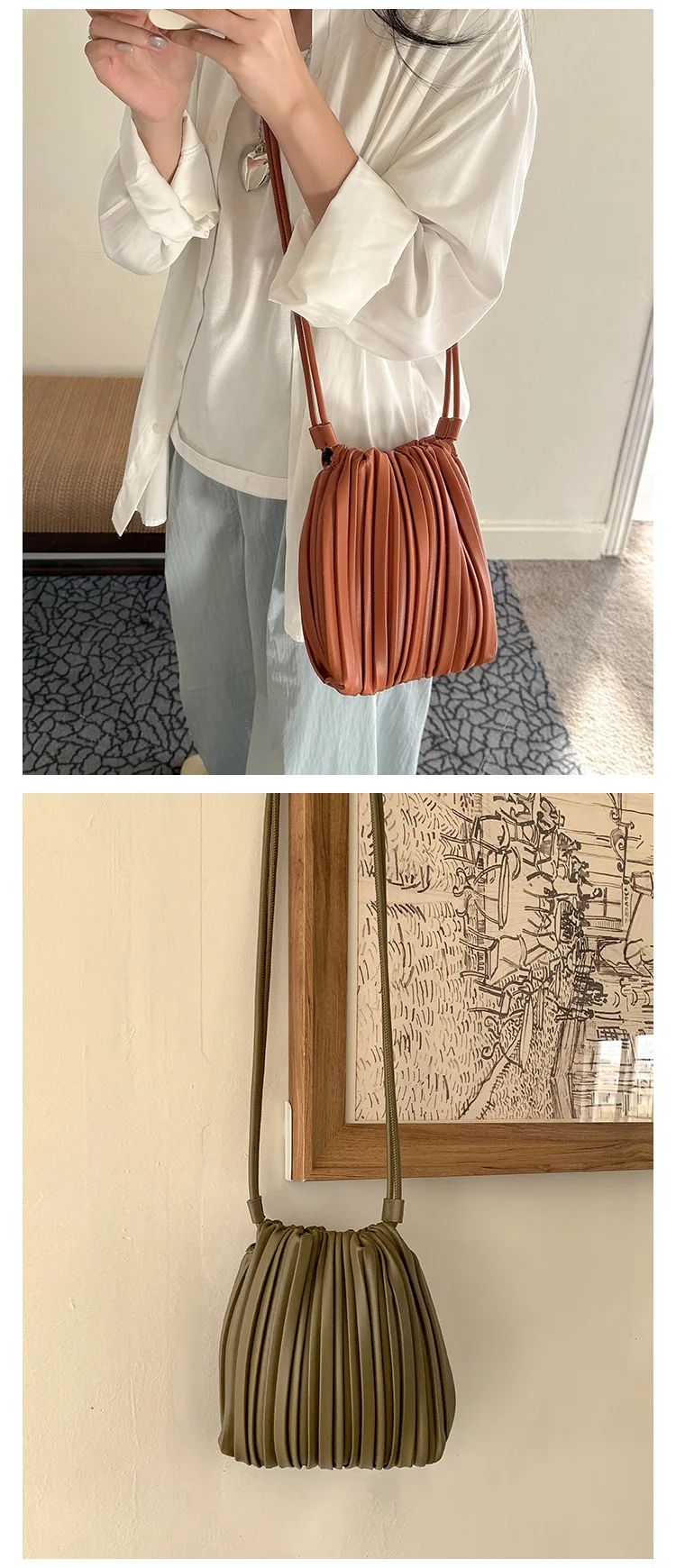 Summer Fashion New Crossbody Bag Women's PU Single Shoulder Mini Bag Luxury Versatile Pleated Casual Small Square Bag Handbags