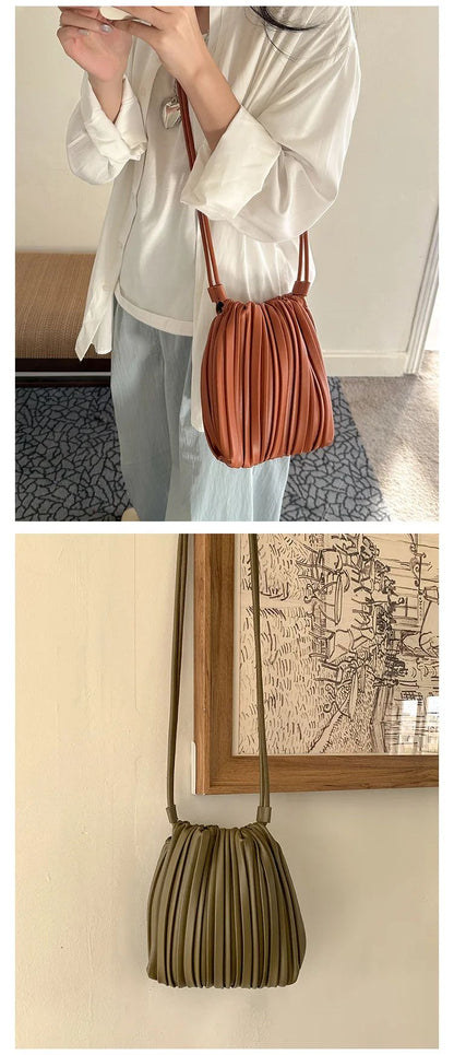 Summer Fashion New Crossbody Bag Women's PU Single Shoulder Mini Bag Luxury Versatile Pleated Casual Small Square Bag Handbags
