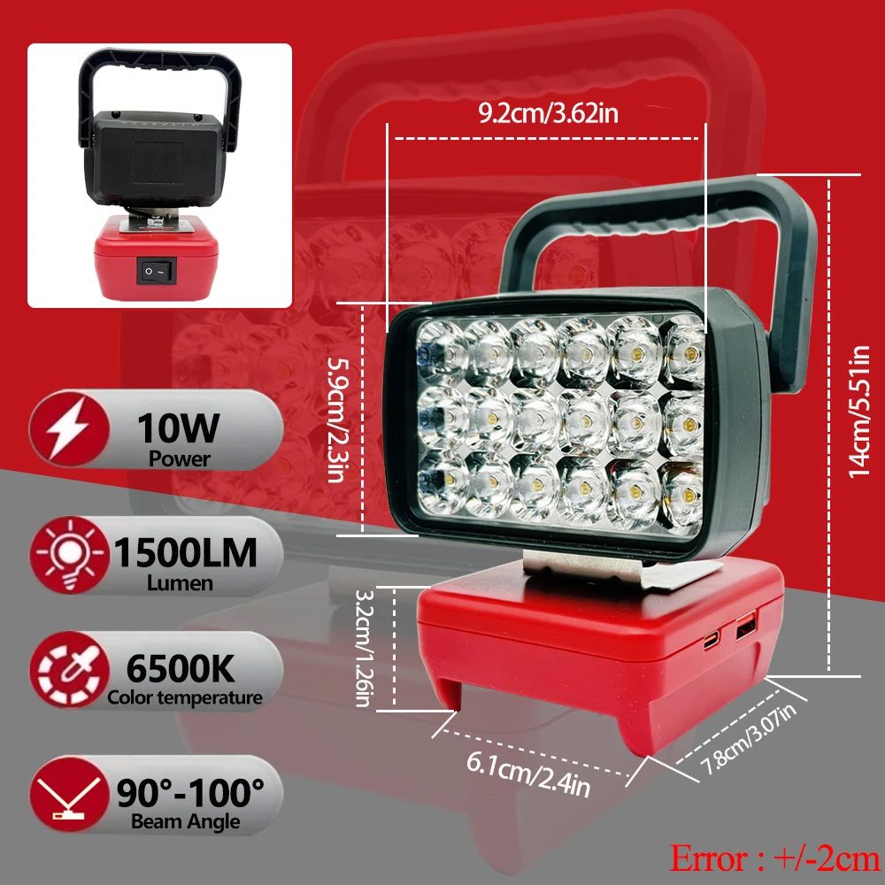 Para Makita Para Milwaukee Para Dewalt Para M18 Para Bosch Bateria de Lítio Estojo Banco de Potência USB Lanternas Holofote Luzes de Trabalho Lâmpada