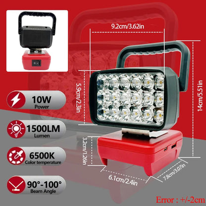 Para Makita Para Milwaukee Para Dewalt Para M18 Para Bosch Bateria de Lítio Estojo Banco de Potência USB Lanternas Holofote Luzes de Trabalho Lâmpada