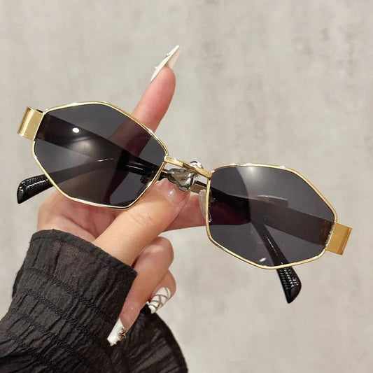 Fashion Polygonal Women Sunglasses 2025 Vintage Brand Rhombus Ladies Sun glasses Shades Unique Metal Frame Punk Eyewear Men