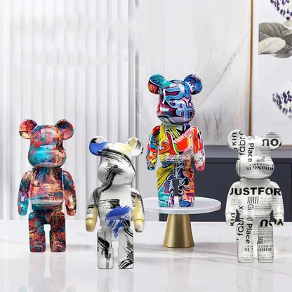 Estátua Urso Graffiti 27cm Bloco Tinta Urso Decoração Enfeites de Resina para Desktop Decoração de Casa Sala de Estar Urso Escultura de Chão Presentes