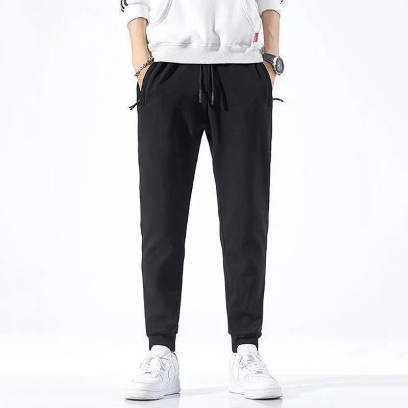 2025 Male Elastic Waist Soft Warm Casual Ankle Band Zipper Pockets Trousers Men Drawstring Pants Loose Spring Fall Sweatpants