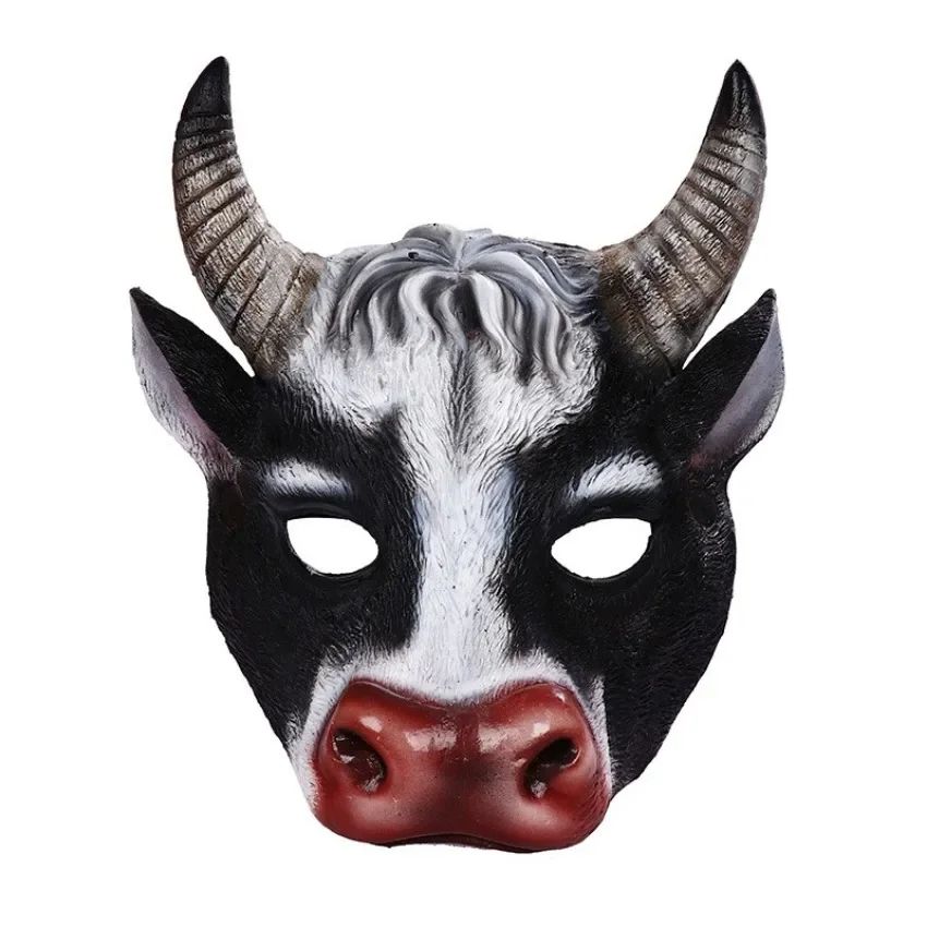 PU Foam 3D Realistic Animal Cow Head Mask Carnival Easter Party Performance Prop Half Face  Halloween Mask Cosplay Mask