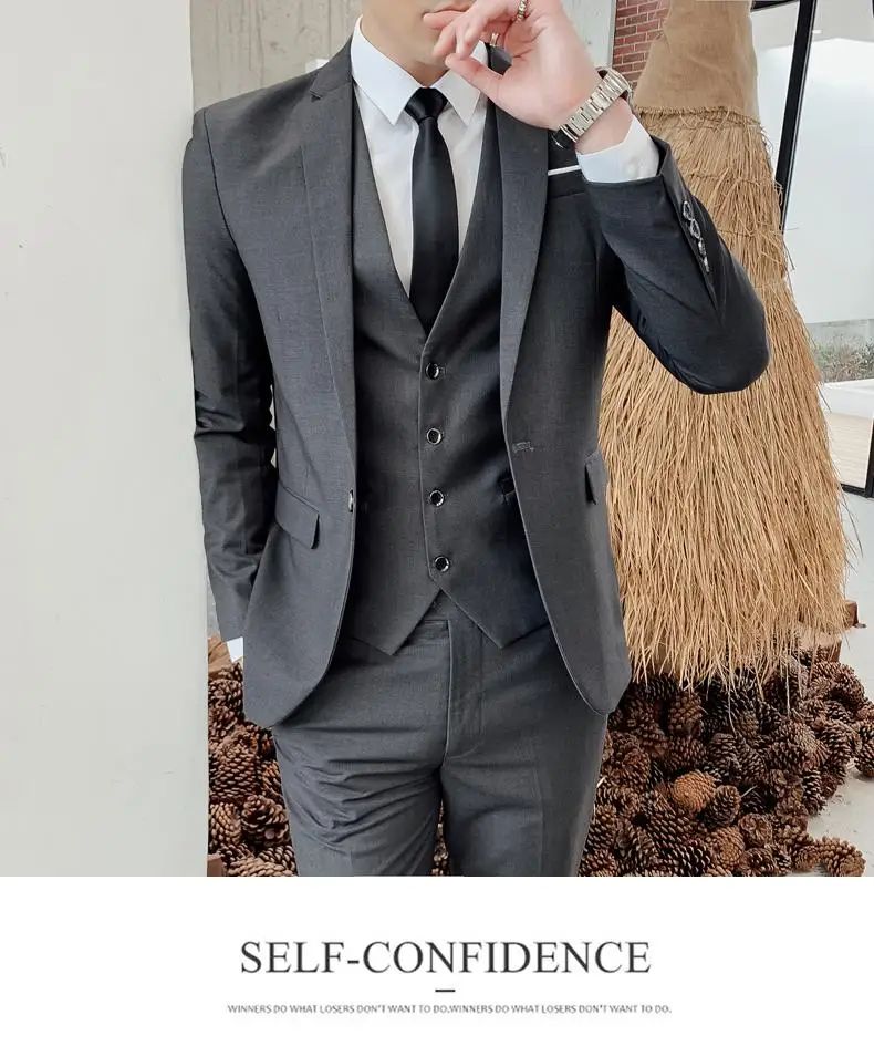 Suit S-7XL (Blazer+ Waistcoat + Trousers) Men's Fashion Business Dinner Gentleman Slim British-style Evening Dress Group Suit