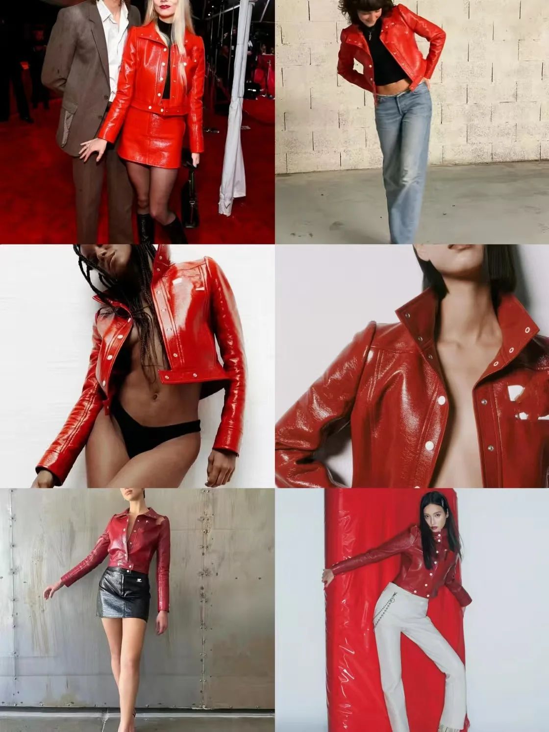 Trendy Luxury French Cou Logo Silhouette PU Leather Jacket Black Wine Red Short Coat Half Skirt Set Women's Fashion Outerwear