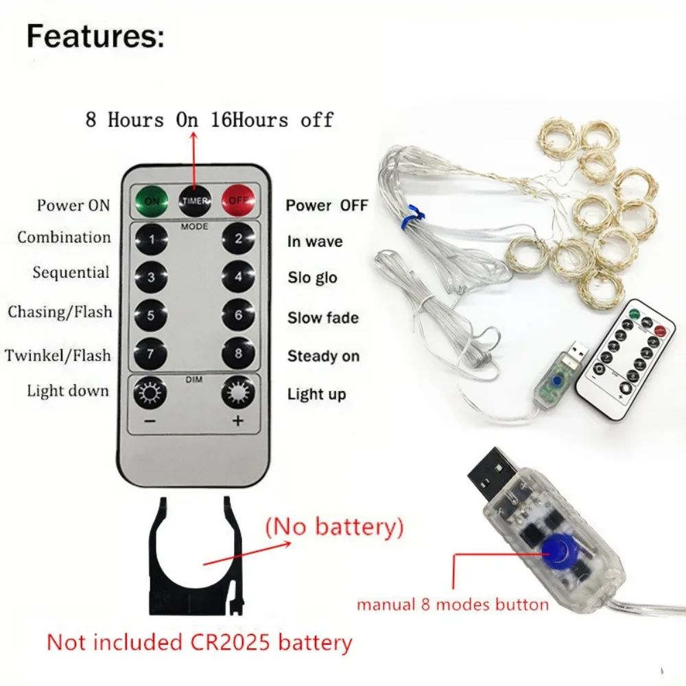 3/6m LED Curtain String Lights USB Festoon Remote Control Garland Fairy Lights Wedding Christmas Decoration for Home Bedroom