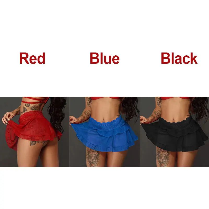 Casual Above Knee Black Miniskirt Summer Dance Short Skirts Ultra Mini Sexy Skirt for Women Lace Ruffle Skirt Party Club Wear