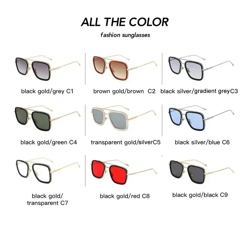 Fashion Tony Stark Sunglasses Iron Man Sun Glasses Vintage Square Metal Frames