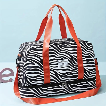 Large Capacity Nylon Travel Duffle Bag with Animal Print, Sports Gym Storage Bag, Portable Women'S Weekender Overnight Bag