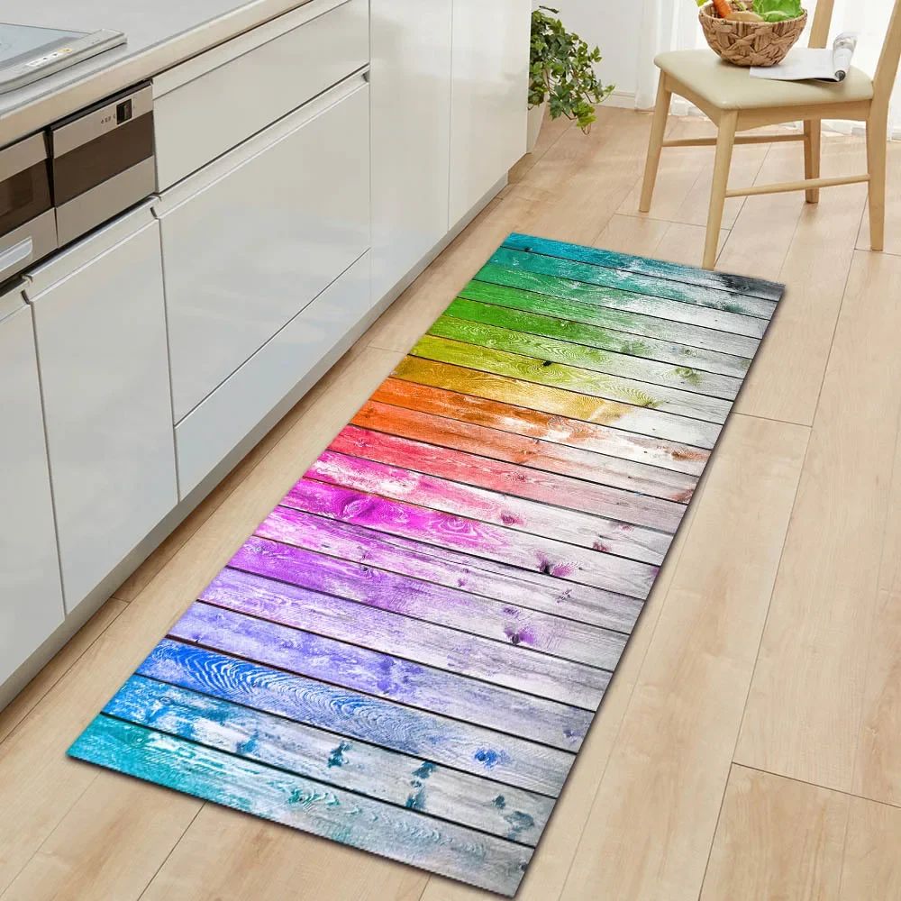 1Pcs Modern Simple Wood Pattern Print Floor Mat Kitchen Bathroom Entrance Non-slip Door Carpet Home Decoration