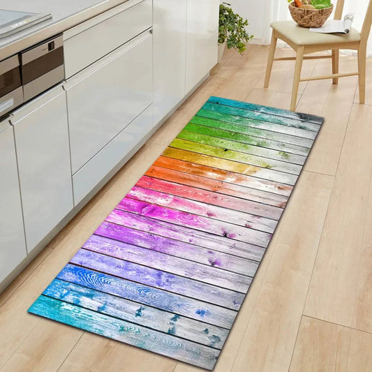 1Pcs Modern Simple Wood Pattern Print Floor Mat Kitchen Bathroom Entrance Non-slip Door Carpet Home Decoration