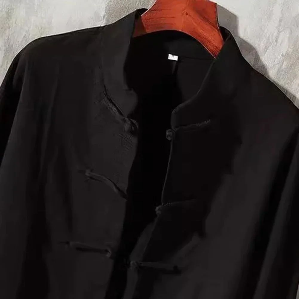 Casual Men's Chinese Style Linen Shirts Stand Collar Traditional Kung Fu Tai Chi Shirt Coat Tang Suit Uniform Jacket Men Clothes