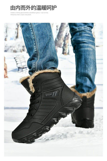 Calçados Masculinos 2025 Novas botas de inverno masculinas Pantufas Quentes Impermeáveis Antiderrapantes Tênis de pelúcia Botas de couro Masculinas Tamanho Plus 48
