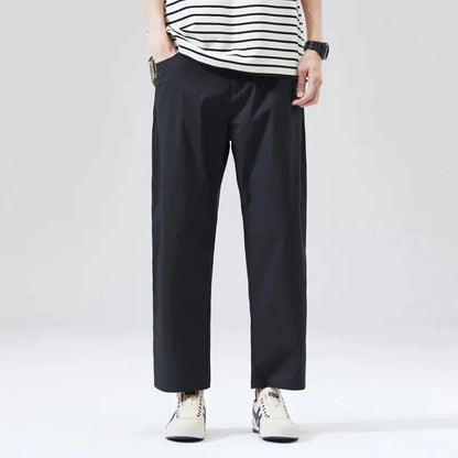 Calça Masculina Casual Cleanfit Estilo Americano para Esportes ao Ar Livre Nove Pontas Solta em Tela Confortável Elegante e Sofisticada