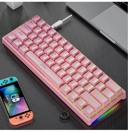 Teclado Mecânico para Jogos K620 Mini 61 Teclas RGB Hotswap Teclado para Jogos com Fio Tipo-C Teclas PBT 60% Teclados Ergonômicos