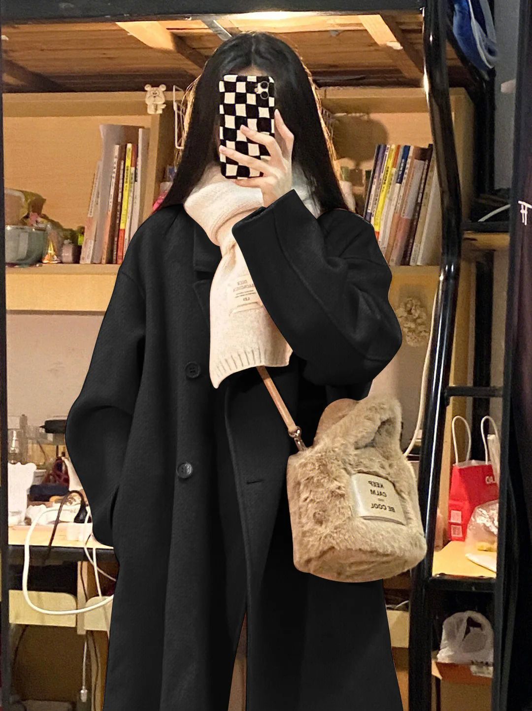 Winter Long Pink Woolen Coat French Hepburn Style Loose Casual Slimming Knee-Length Tweed Outerwear Women's Fashion