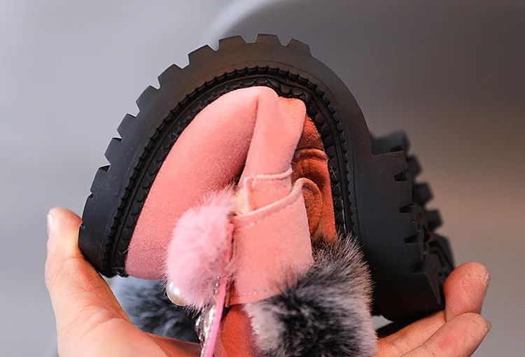 Winter Girls Boots Princess Snow Boots Leather Sport Shoes For Girl Children Warm Boots Fashion Soft Bottom Kids Sneakers