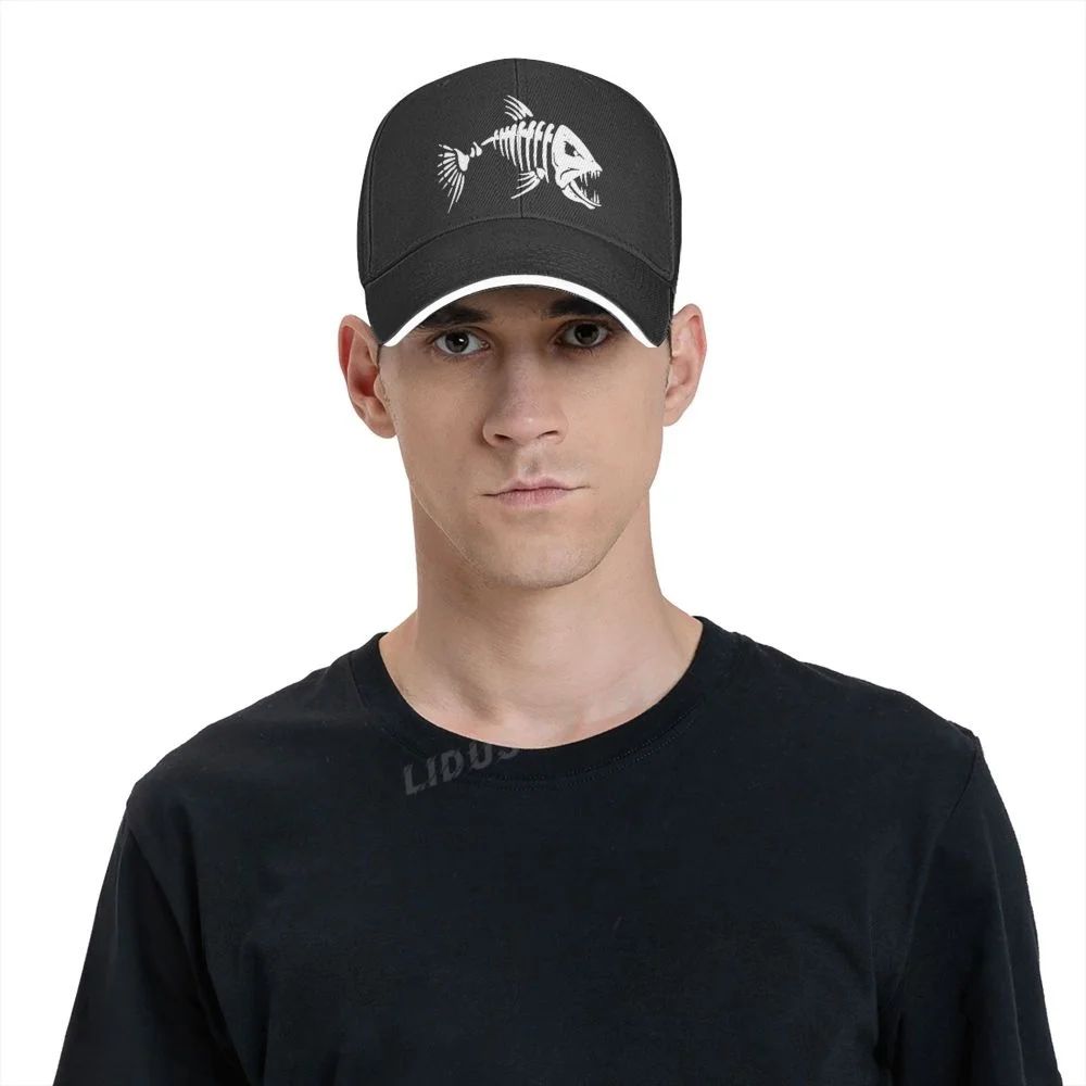 Boné de Pesca Masculino para Ar Livre, Boné de Pesca, Boné de Beisebol, Boné de Golfe, Boné de Caça com Ossos de Peixe de Desenho Animado, Boné Snapback